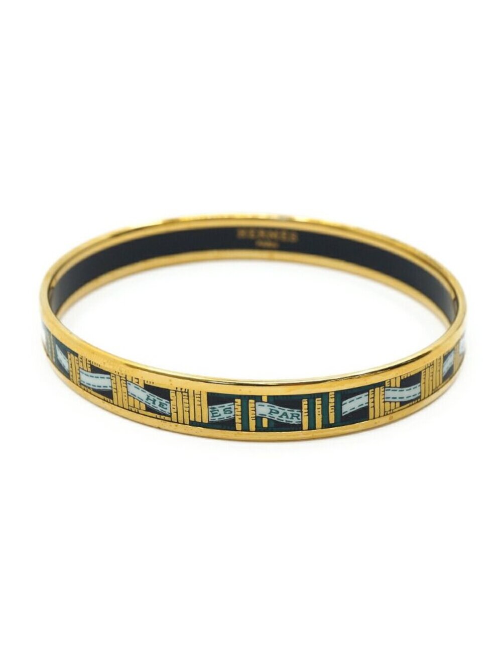 Hermes Enamel PM Black Bangle Bracelet Gold